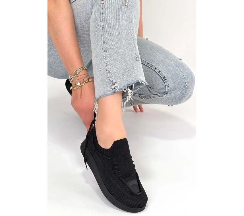 Renji Siyah Triko Bağcıklı Spor Ayakkabı