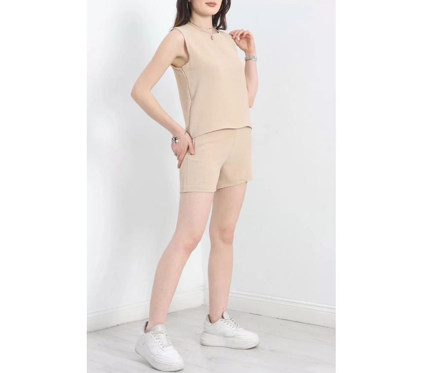 Şortlu Ayrobin takım bej
