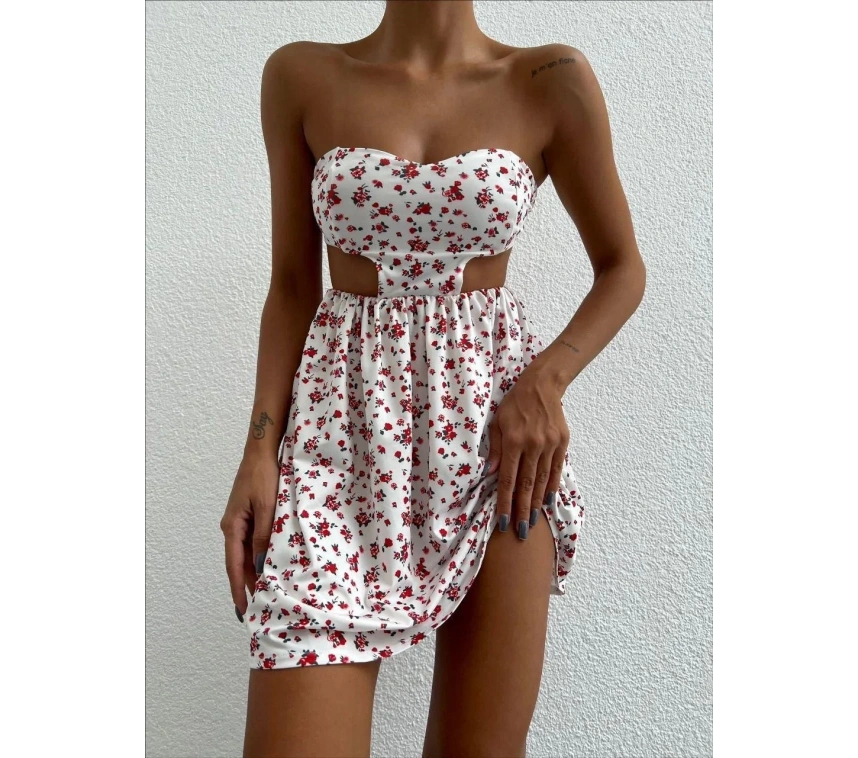 Straplez elbise baskılı