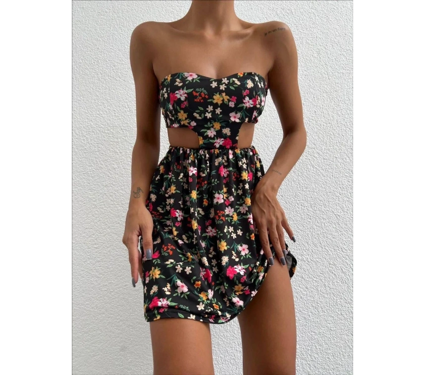 Straplez elbise baskılı