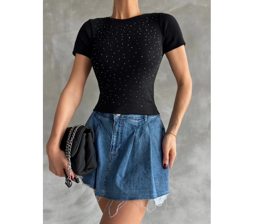 Taş baskılı kaş korse bluz