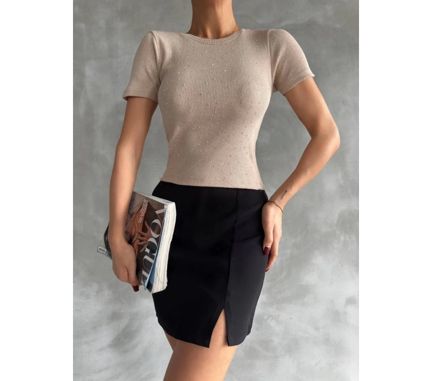 Taş baskılı kaş korse bluz