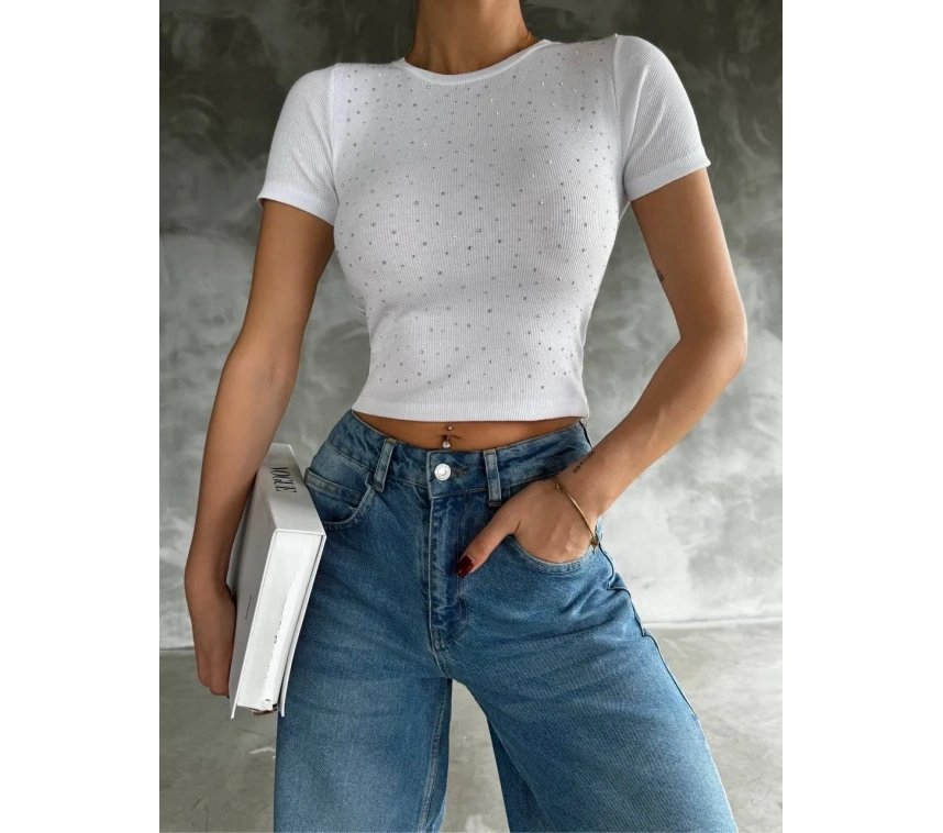 Taş baskılı kaş korse bluz