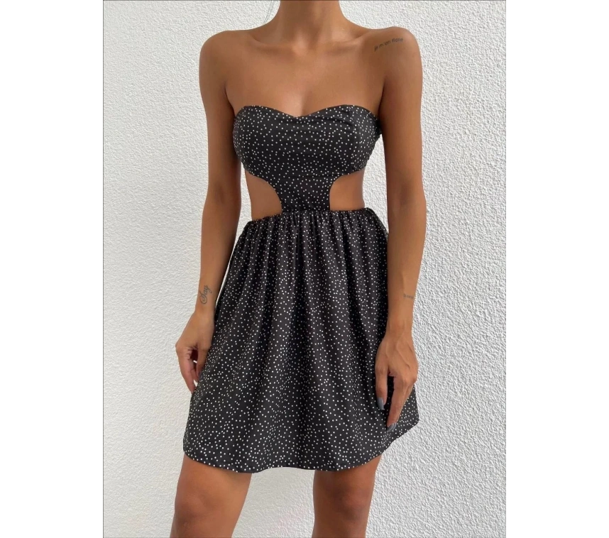 Taşlı straplez elbise