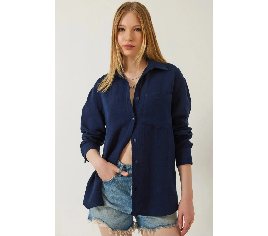 Tek cepli müslin gömlek lacivert pt
