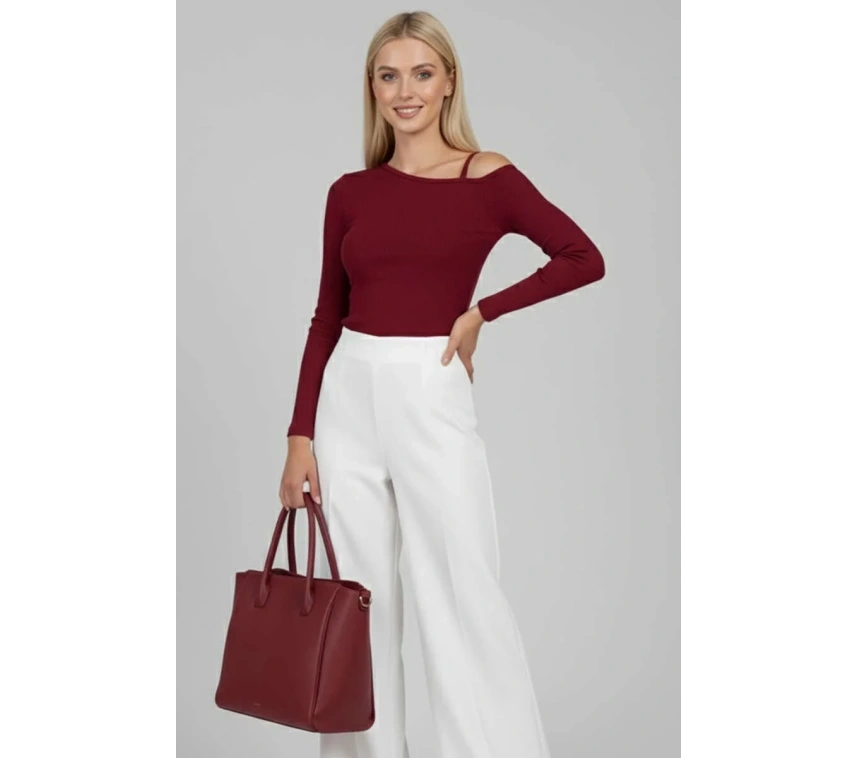 Tek Omuz İpli Bluz Bordo