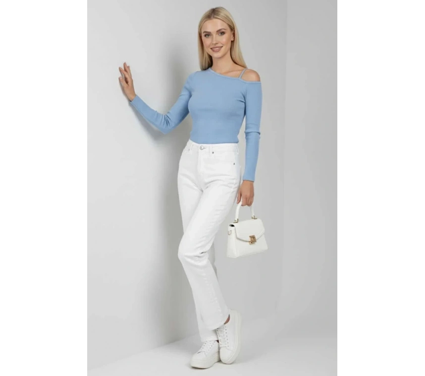 Tek Omuz İpli Bluz mavi t4328