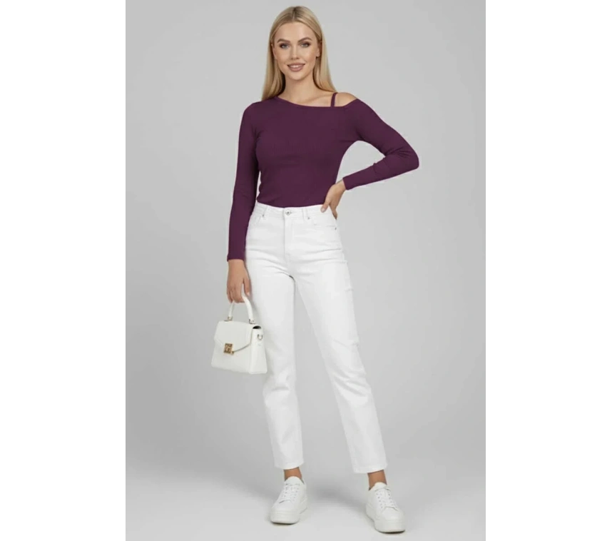 Tek Omuz İpli Bluz Mürdüm