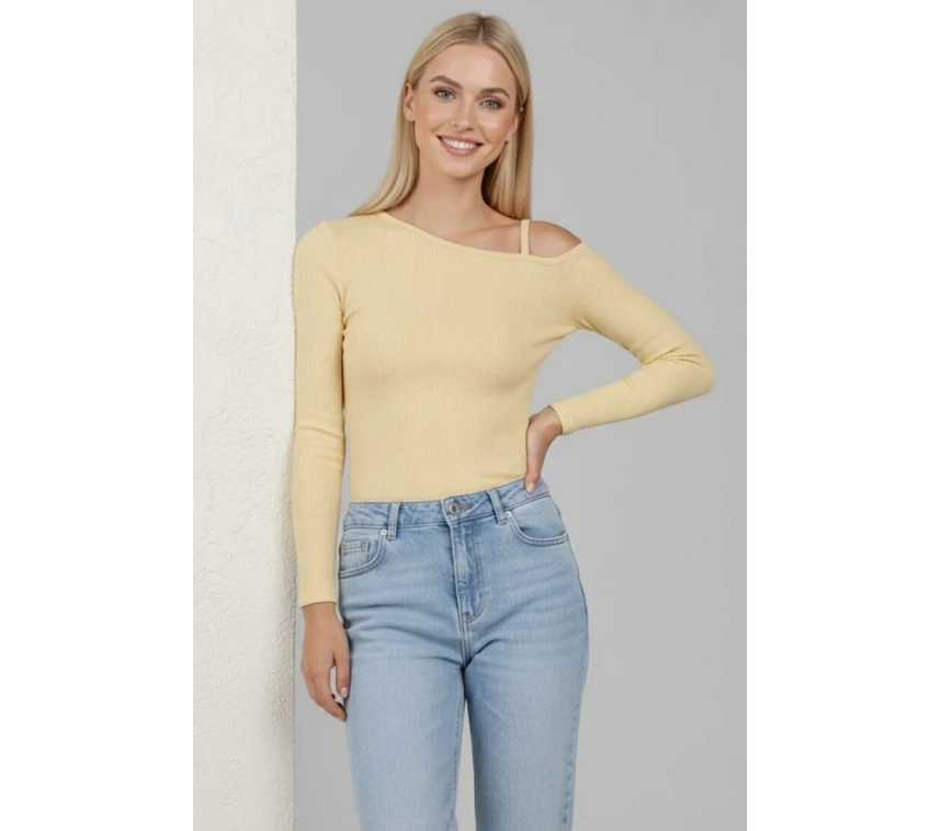 Tek Omuz İpli Bluz Sarı T4328