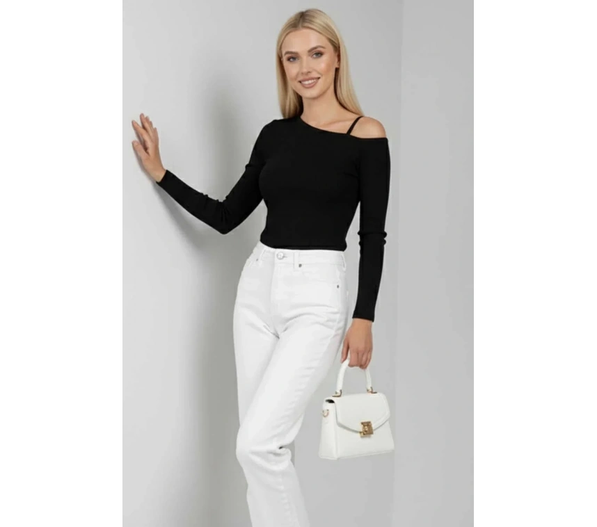 Tek Omuz İpli Bluz Siyah T4328