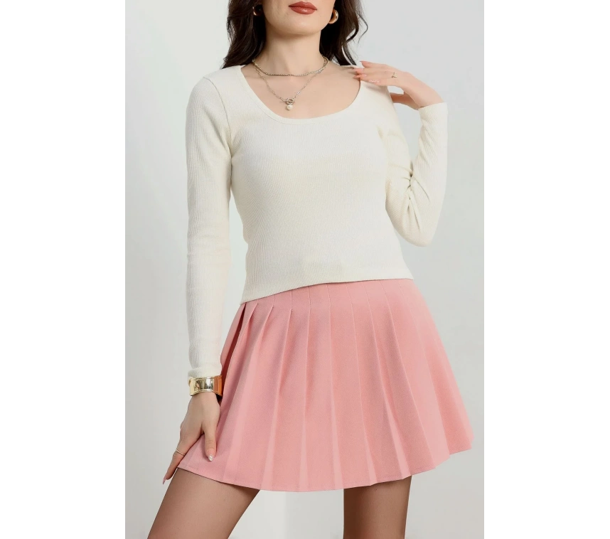 U yaka kaşkorse bluz beyaz