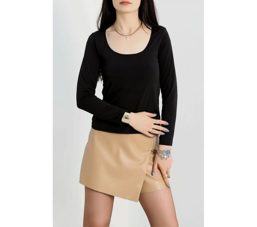 U yaka kaşkorse bluz siyah