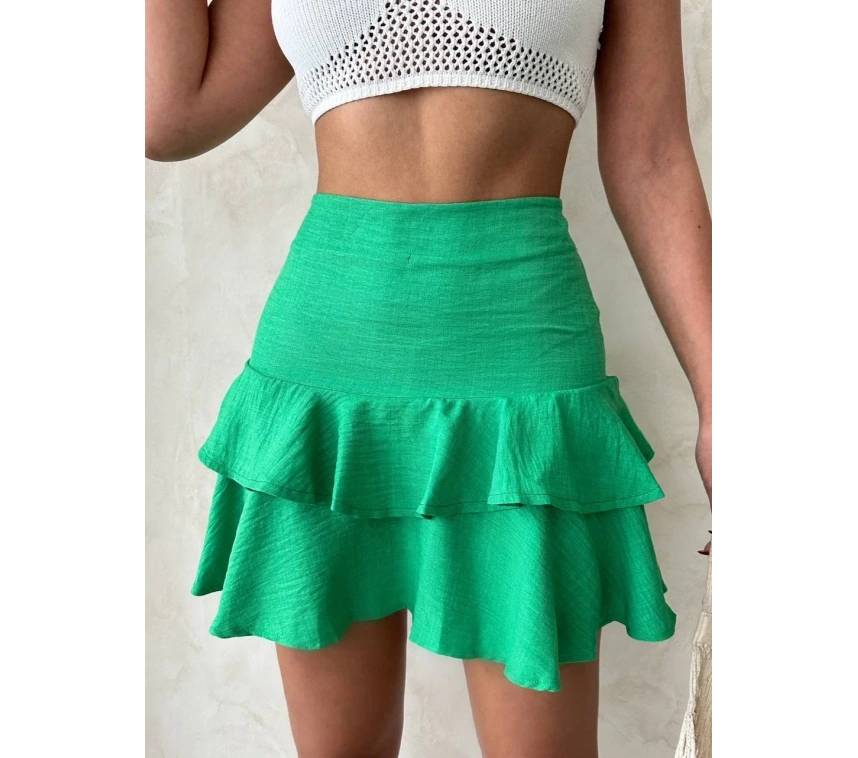Valonlu fırfırlı etek yeşil s24681