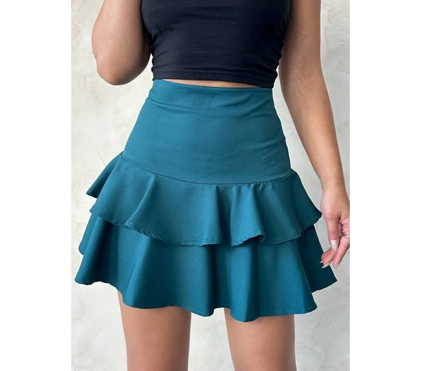 Valonlu fırfırlı etek yeşil s24681