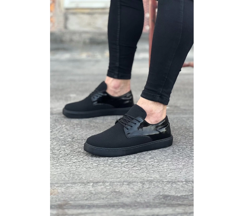 WG016 Kömür Rugan Triko Erkek Casual Ayakkabı