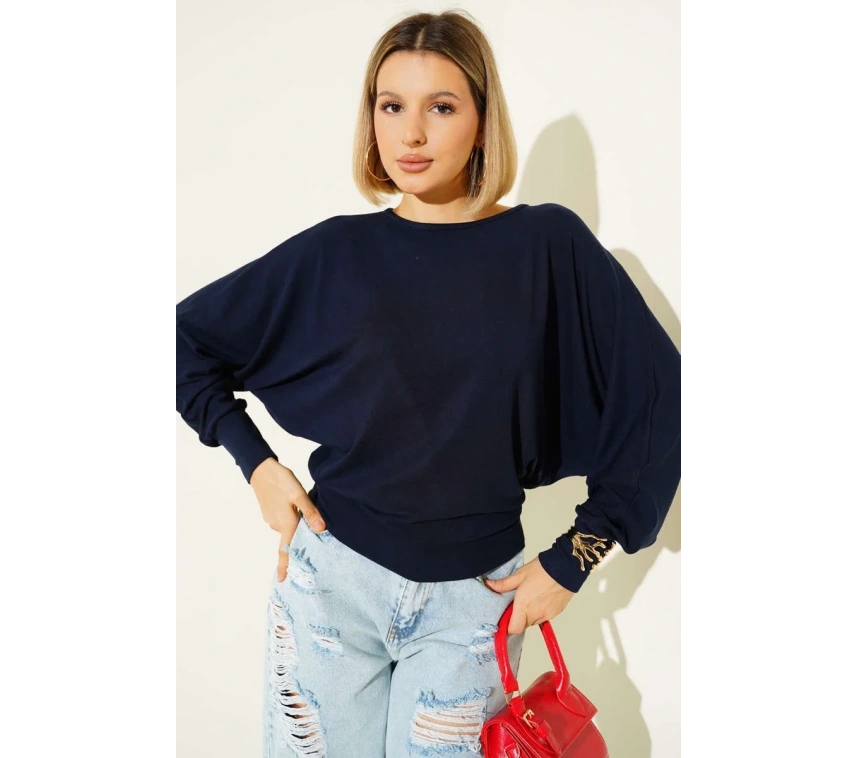Yarasa Kol Salaş Bluz Lacivert T4273