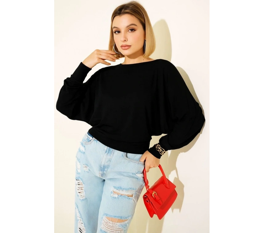 Yarasa Kol Salaş Bluz siyah T4273