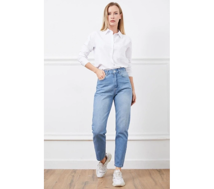 Yüksek bel mom jean pantolon