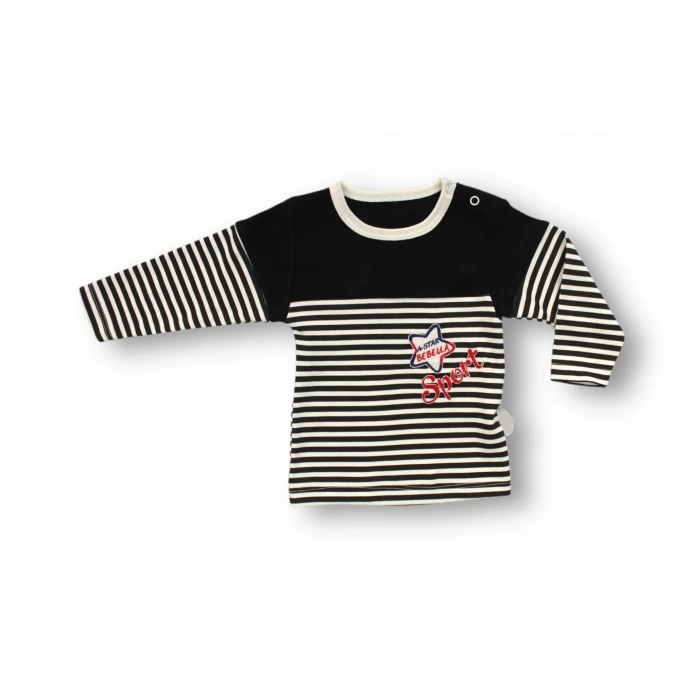 Eterelle 6-9 9-12 12-18 18-24 24-36 Ay Sport Baskılı Çizgili Uzun Kollu Sweatli 2li Erkek Bebek Takımı Siyah