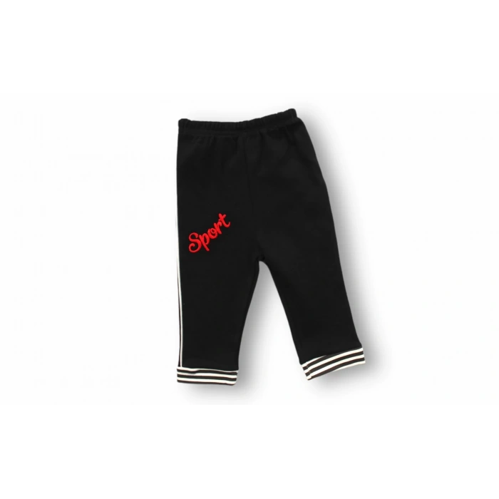 Eterelle 6-9 9-12 12-18 18-24 24-36 Ay Sport Baskılı Çizgili Uzun Kollu Sweatli 2li Erkek Bebek Takımı Siyah