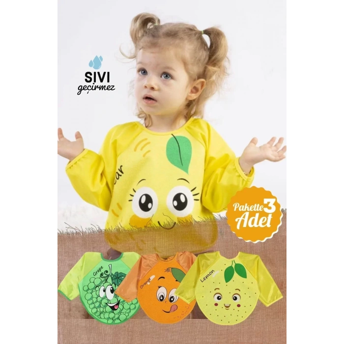 Eterelle 3 Adet Giyilebilir Meyve Desenli Kollu Önlük