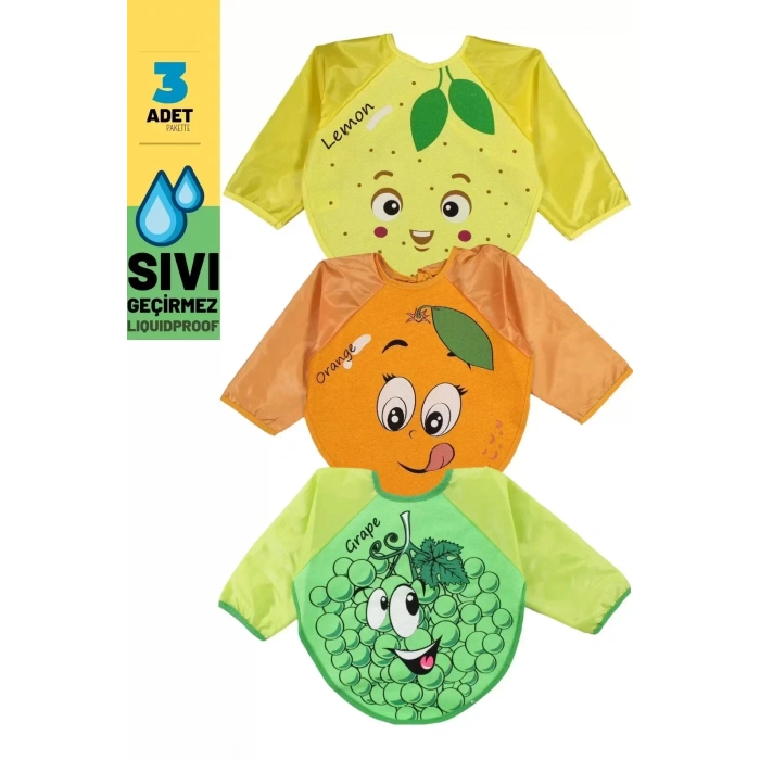 Eterelle 3 Adet Giyilebilir Meyve Desenli Kollu Önlük