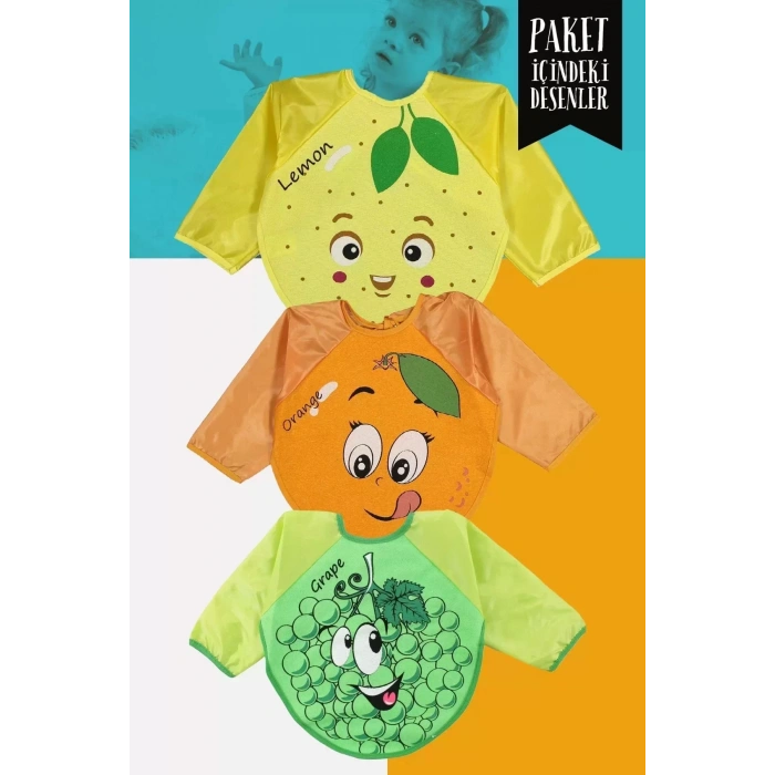 Eterelle 3 Adet Giyilebilir Meyve Desenli Kollu Önlük