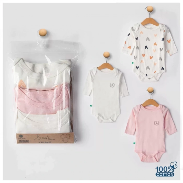 Eterelle 3lü Naturel Kalpki Bebek Badi Zıbın - Beyaz Pembe %100 Pamuk