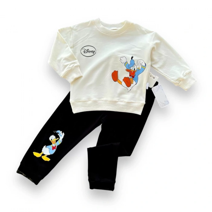 Eterelle 6-9-12-18 Ay Ördek Baskılı Pamuk Penye Kumaş Erkek Bebek Takımı Siyah