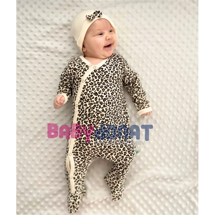 Eterelle Açık Kahve Leopar Desenli Kız Bebek 4lü Tulum Seti