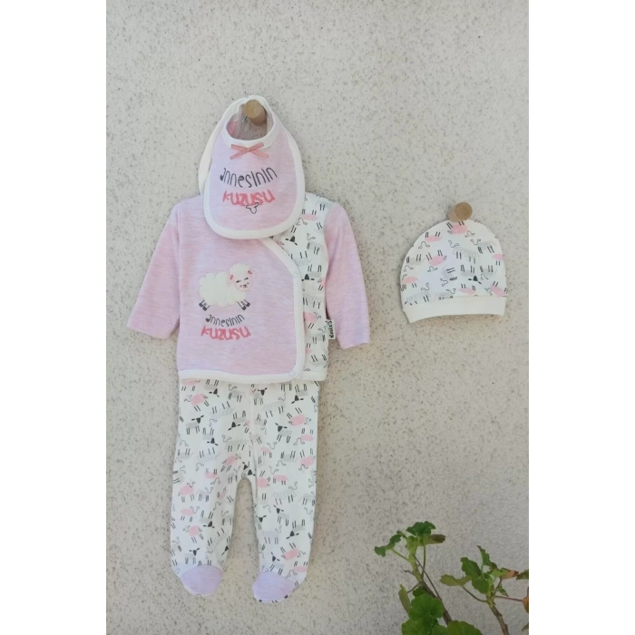 Eterelle Annesinin Kuzusu Şapkalı Eldivenli 5li Kız Zıbın Seti 0-3 Ay