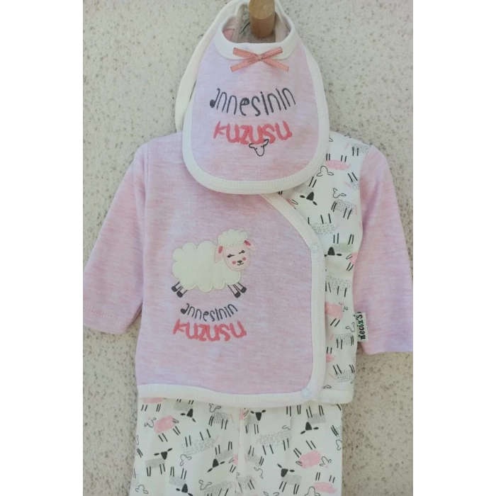 Eterelle Annesinin Kuzusu Şapkalı Eldivenli 5li Kız Zıbın Seti 0-3 Ay