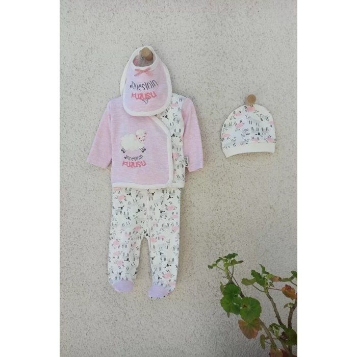 Eterelle Annesinin Kuzusu Şapkalı Eldivenli 5li Kız Zıbın Seti 0-3 Ay