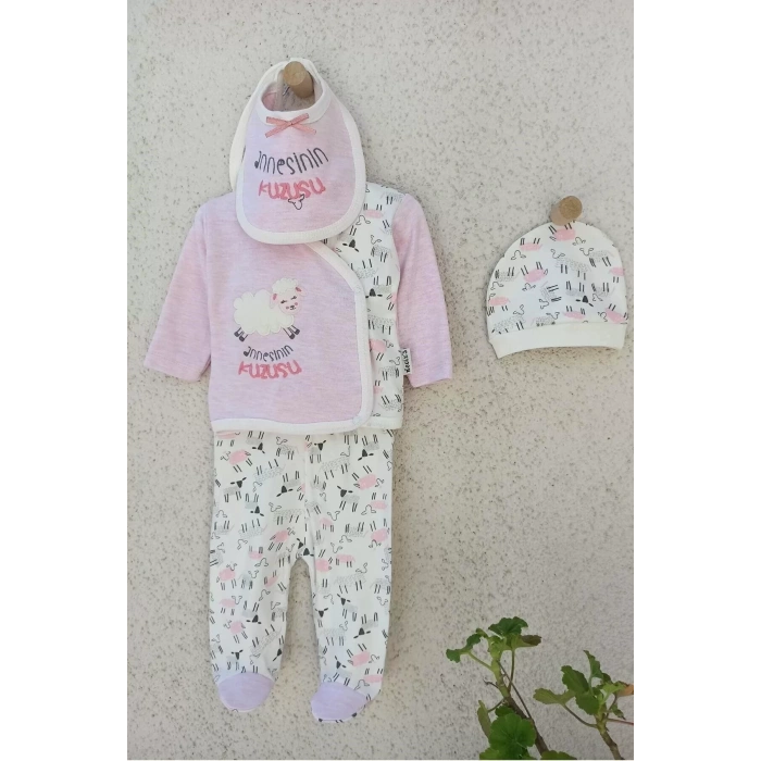 Eterelle Annesinin Kuzusu Şapkalı Eldivenli 5li Kız Zıbın Seti 0-3 Ay