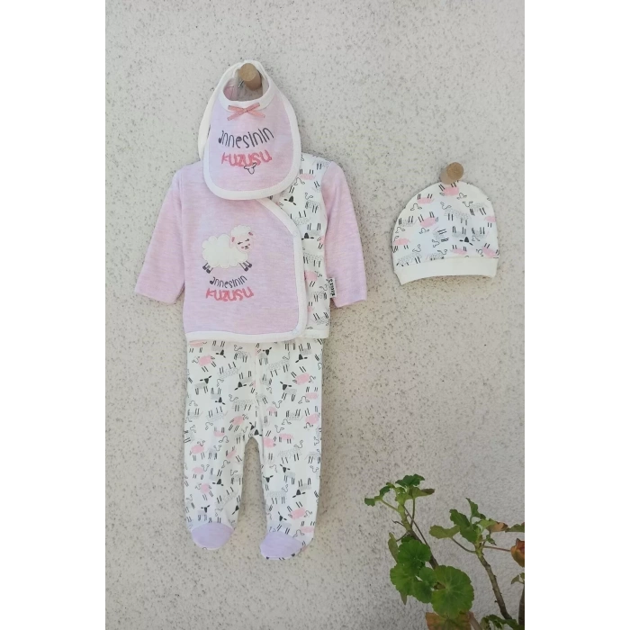 Eterelle Annesinin Kuzusu Şapkalı Eldivenli 5li Kız Zıbın Seti 0-3 Ay