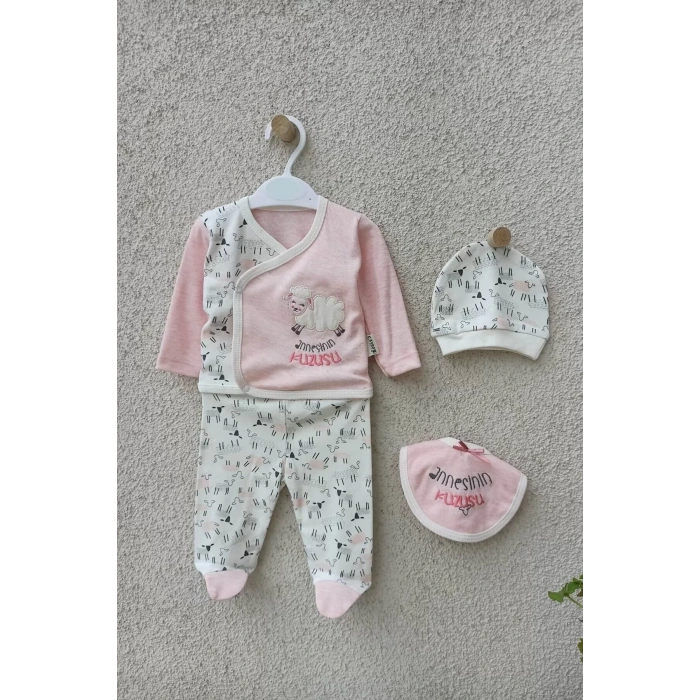 Eterelle Annesinin Kuzusu Şapkalı Eldivenli 5li Kız Zıbın Seti