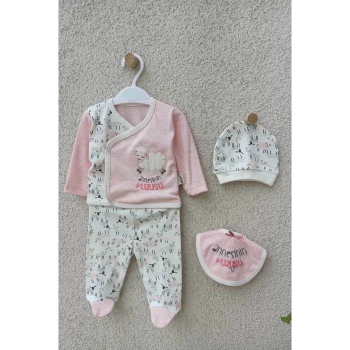 Eterelle Annesinin Kuzusu Şapkalı Eldivenli 5li Kız Zıbın Seti