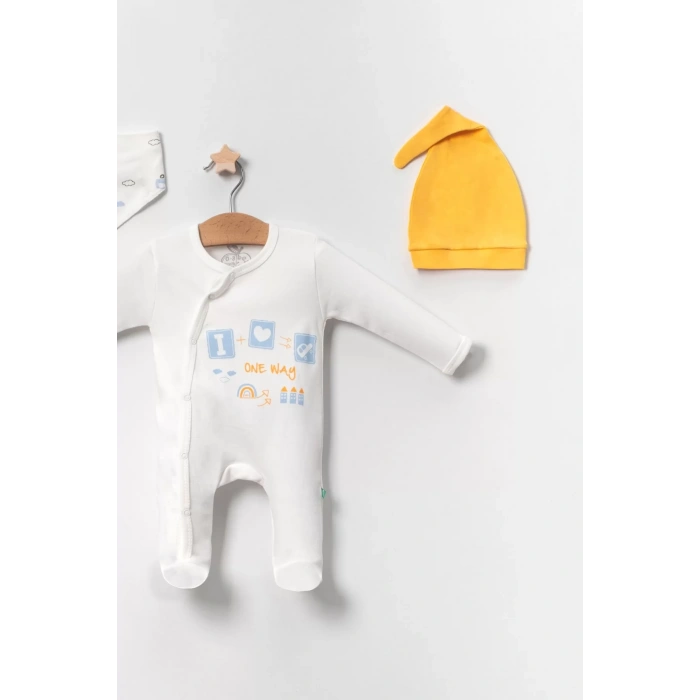 Eterelle Araba Desenli Sarı 4lü Erkek Bebek Tulumu