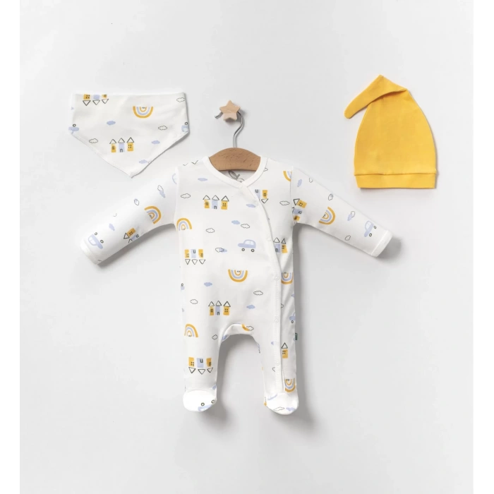Eterelle Araba Desenli Sarı 4lü Erkek Bebek Tulumu