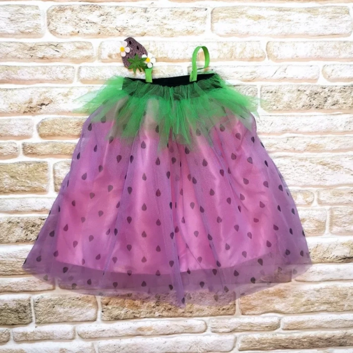 Eterelle 2-3-4 Yaş Askılı Çilek Kostüm Kız Çocuk Elbise Mor