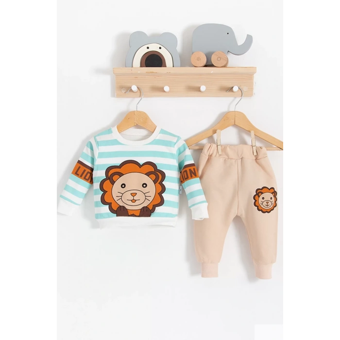 Eterelle Aslan Desenli 2li % 100 Pamuk Erkek Bebek Takımı