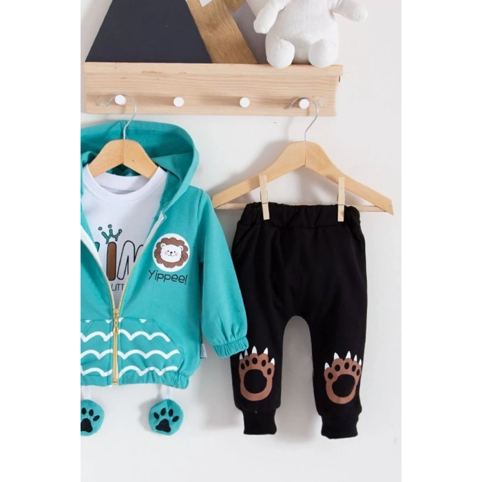 Eterelle Aslan Desenli 3lü Erkek Bebek Takımı