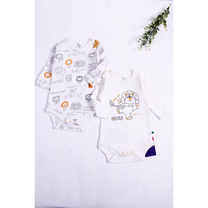 Eterelle Aslan Desenli Uzun Kol 2li Erkek Bebek Body