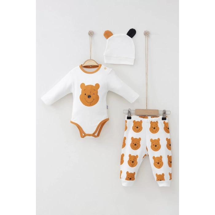 Eterelle Ayıcık Desenli Şapkalı Erkek Bebek Takım