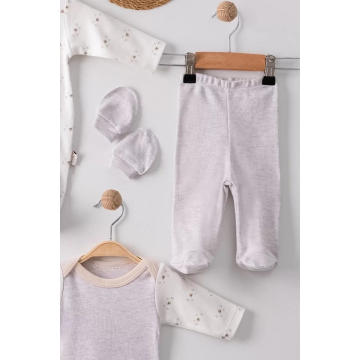 Eterelle Ayıcık Detaylı Nakışlı Tulumlu % 100 Pamuk Erkek Bebek 5li Set