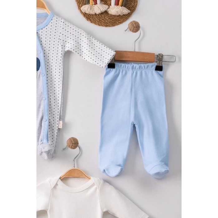 Eterelle Ayıcık Nakışlı Tulumlu % 100 Pamuk Erkek Bebek 5li Set