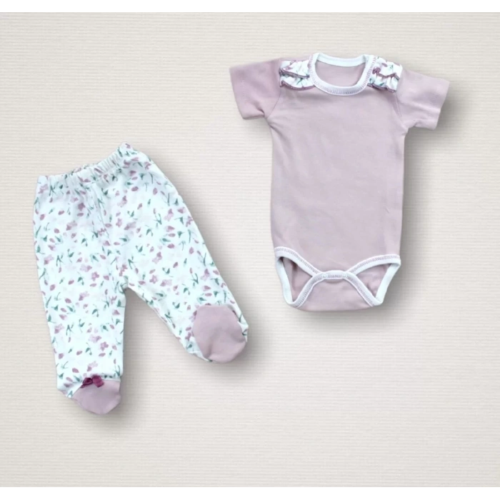 Eterelle Bahar Çiçekleri Nakışlı  10lu Zıbın Takımı Hastane Çıkışı Gül Kurusu