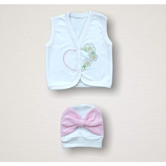 Eterelle Baharın Çiçekli Kalbi Nakışlı  10lu Zıbın Takımı Hastane Çıkışı Pembe