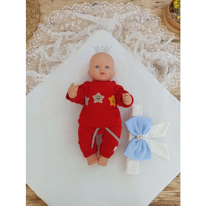 Eterelle Bal Peteği My Prince Taç Nakışlı İnci Fiyonklu Dantel Duvaklı Delüks Kundak Bebek Battaniyesi Mavi