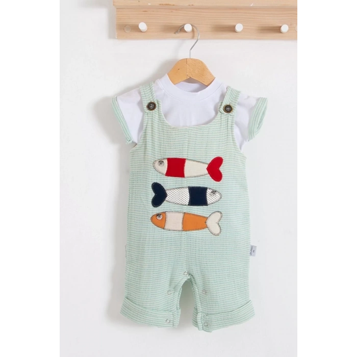 Eterelle Balık Nakışlı Kısa Kollu Erkek Bebek Tulumu